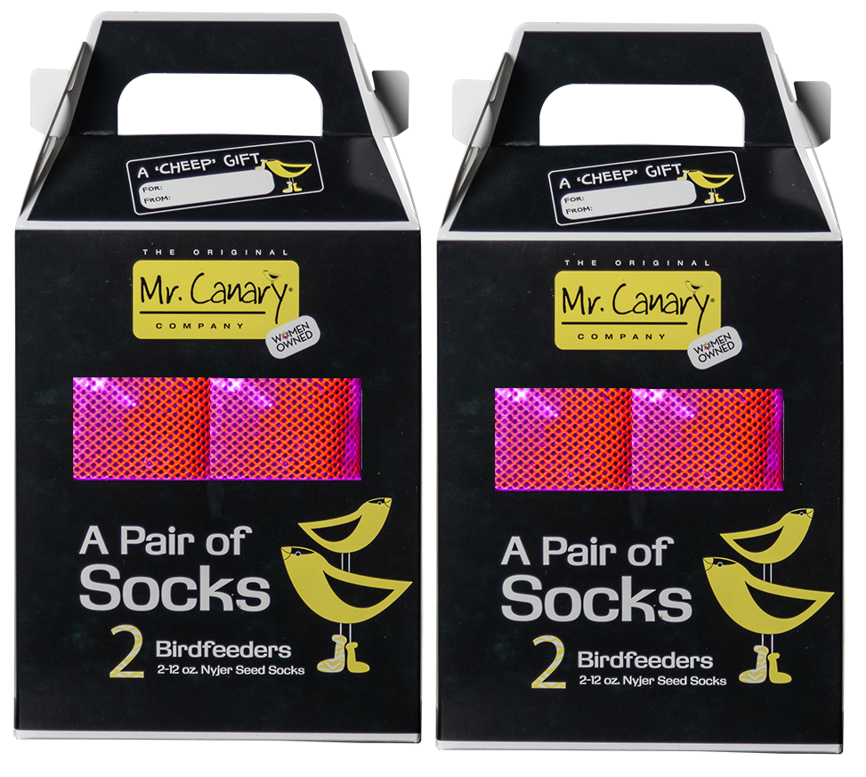 2, 2ct Mr. Canary 'Pair of Socks' finch sock feeders in solid pink color.